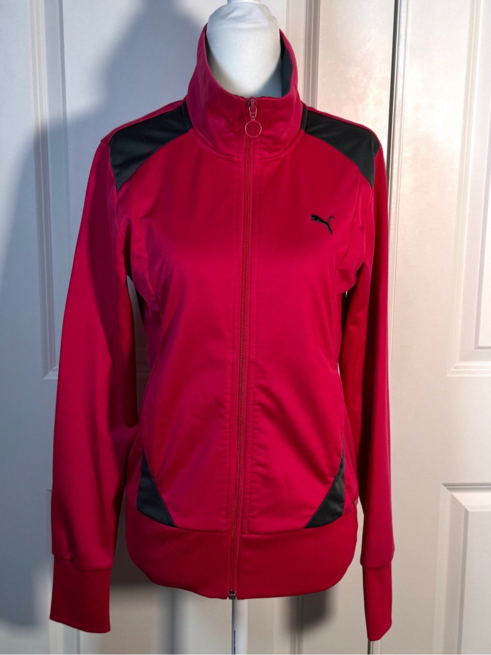 Puma Track Jacket Womens Medium Pink Black Full Zip Athleisure Y2K Athletic